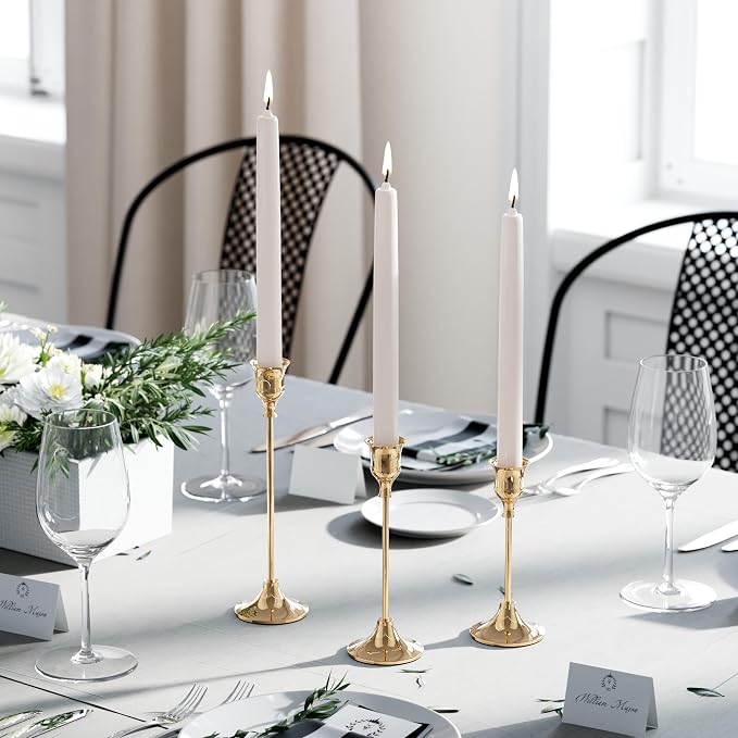 NLBTW Set of 12 French Gold Candle Holders for Taper, Vintage Candlestick Holder Decorative Metal Candle Sticks Home Decor Centerpieces for Table Mantel Festive Decorations