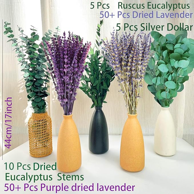Fortunate Flower 120+ Pcs dried lavender and eucalyptus for Shower, Fresh Eucalyptus Plant Live Lavender Plants for Inside, Real Lavender Flowers Bundles Bouquet Dried Eucalyptus Stems Leaves for Vase