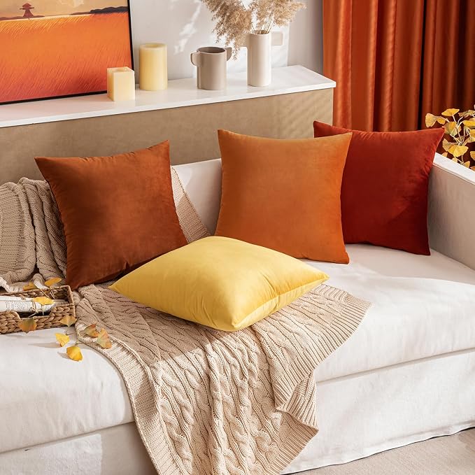 MIULEE Velvet Throw Pillow Covers 12x20 Inch, Pack of 2 - Burnt Orange, Soft Solid Lumbar Fall Decorative Pillow Covers Modern Luxury Home Decor for Chair Couch Sofa Bedroom Livingroom