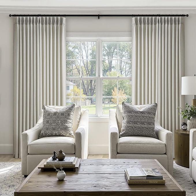 Linen Gray Pinch Pleated Sheer Curtains 96 Inch Long, Boho Beige Gothic Viral Drapes Pinch Pleated Curtains with Hooks for Living Room,Neutral Back Tab Bedroom Curtains 40" X 96" 8 FT 2 Panels