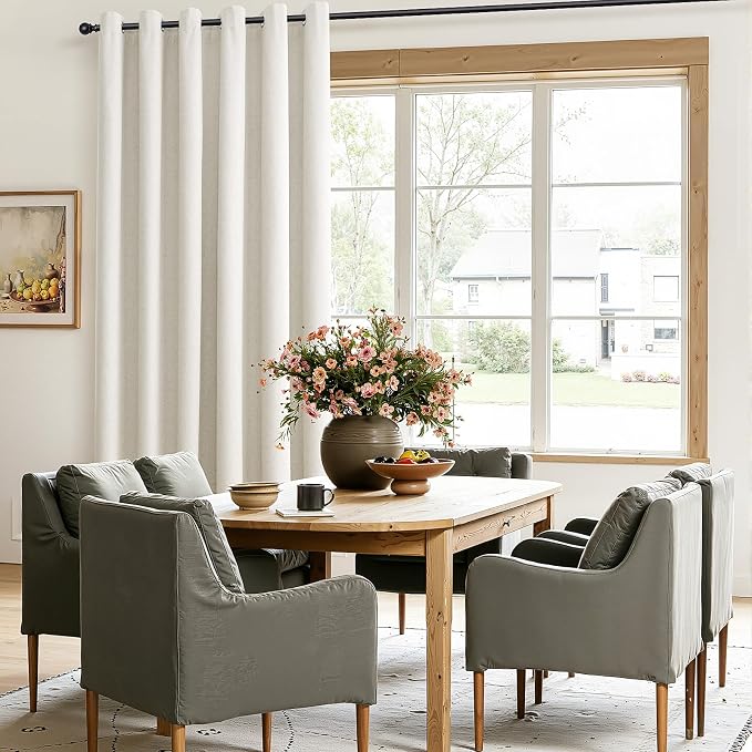 Jowels Cream Linen Blackout Curtains 70 Inch Wide by 96 Inch for Living Room Bedroom Sliding Door Grommet Thermal Insulated 100% Black Out Drapes Room Darkening Window Curtains,1 Panel