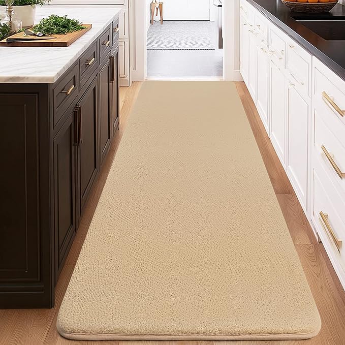 qulint Tan Carpet Runners for Hallway 6ft, Modern Soft Bedroom Runner Rug 2x6 Non Slip Washable Thickened Memory-Foam Indoor Rug, Minimalist Solid Carpet for Living Room Laundry Home Decor