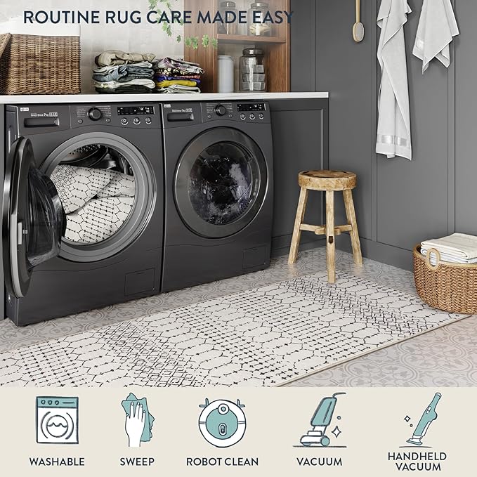 Lahome Moroccan Front Door Rugs Indoor 2x3 Non-Slip Washable Door Mats Indoor Rubber Backing Untra-Thin Beige Small Kitchen Rug, Geometric Print Inside Door Mats for Home Entrance Bathroom Sink Hana