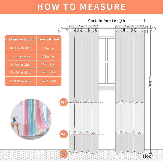 XiDi Girls Room Decro, Blackout Curtains for Kids Bedroom, Colorful Rainbow Style, Unicorn Wall Decor Ombre Curtains, Princess Room 63 Inches Long Pink/Blue
