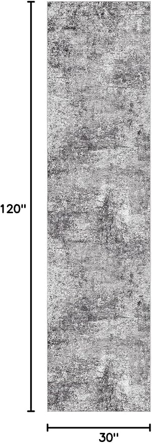 DMOYEST Washable Runner Rug for Hallway: 2.6x10 Neutral Modern Abstract Low Pile Area Rug with Non-Slip Backing - Carpet for Bedroom Kitchen Laundry Entryway Bathroom Indoor - Grey
