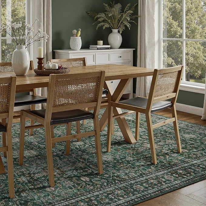 DCX Green 5x7 Rug, Kid & Pet Friendly with Rubber Back Non Slip, Machine Washable Stain Resistant Vintage Traditional Distressed Carpet, Rug for Living Room, Bedroom, Neutral Home Decor