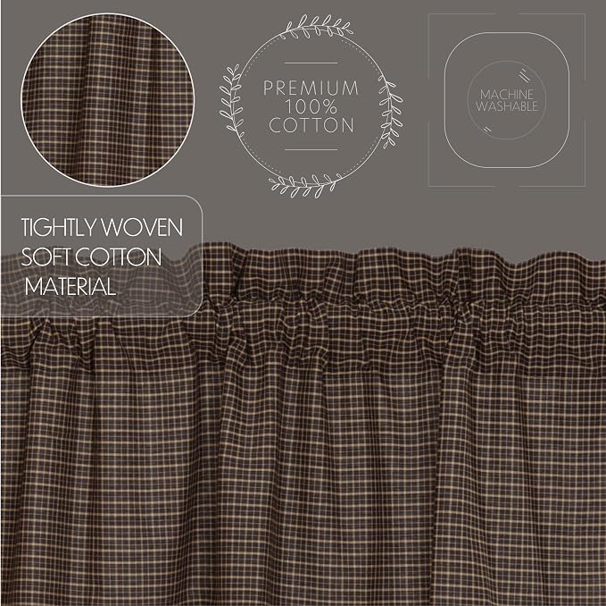 VHC Brands 7172 Kettle Grove Plaid Balloon Valance 15x60 Curtains, Country Black