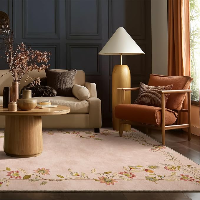 5x7 Washable Rugs for Living Room: Bedroom Area Rug Stain Resistant Non Slip Low Pile Soft Faux Wool Lightweight Rugs for Kitchen Dining Room Farmhouse Nursery Entryway Home Office Indoor
