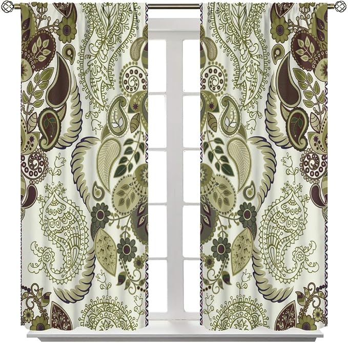 Tribal-Inspired Printed Curtains, Bohemian-Themed Abstract Tropical Botanical Patterns, Blackout Curtains for Bedrooms, Living Rooms and Offices.63X63 Inch