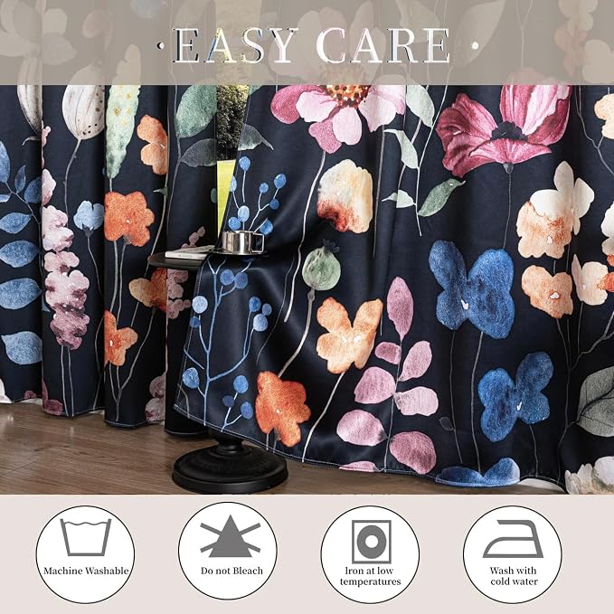 Floral Blackout Curtains 84 inches Long 2 Panels Set, Rustic Vintage Flowers Blossom Patterned Print Thermal Insulated Window Treatment Drapes Room Darkening for Bedroom Living Room 42x84 inch