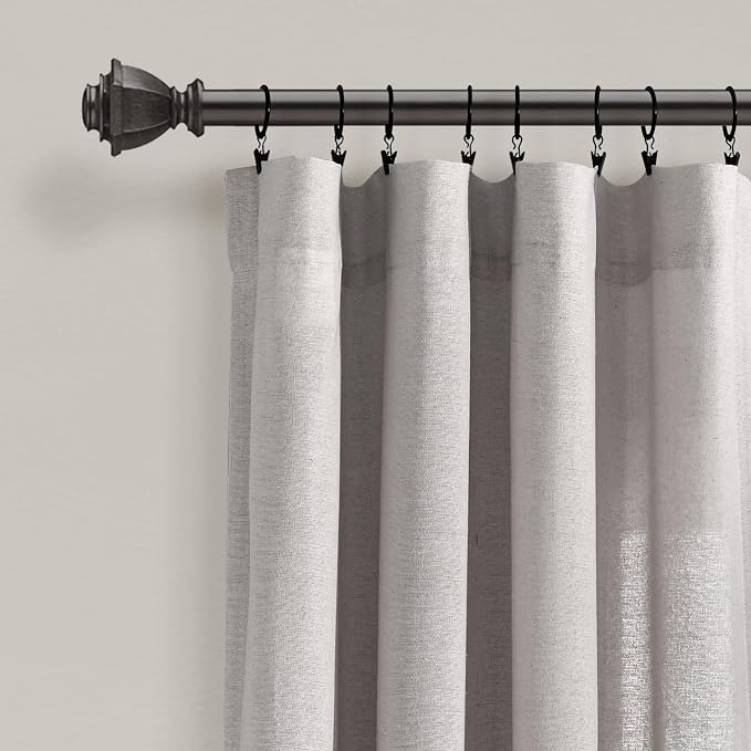 Lush Decor Linen Button Window Curtain Panel, Single, 40" W x 95" L, Gray- Country Curtains - Rustic Decor - Color Block - Modern Farmhouse Curtains