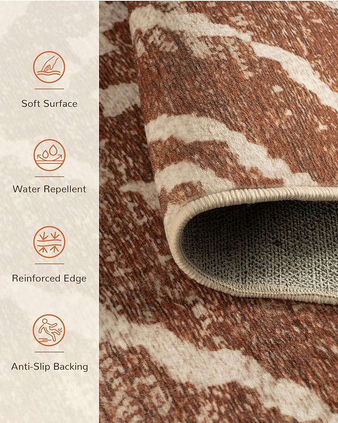 BESTSWEETIE Area Rug 2x8 Rug Machine Washable Non-Slip Low Pile Print Pattern Western Rug for Living Room Bedroom Entryway Tribal Series -Yellowbrown/Cream
