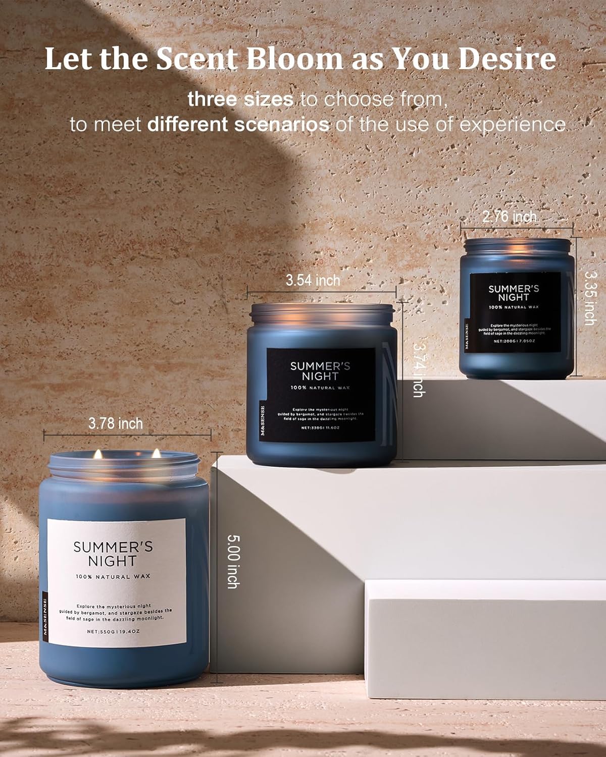 M&SENSE Summer's Night Soy Candle, Large 2 Wick, 19.4oz Up to 110 Hours Burn Time, Natural Scented for Home, Manly Candle in Glass Jar for Bedroom