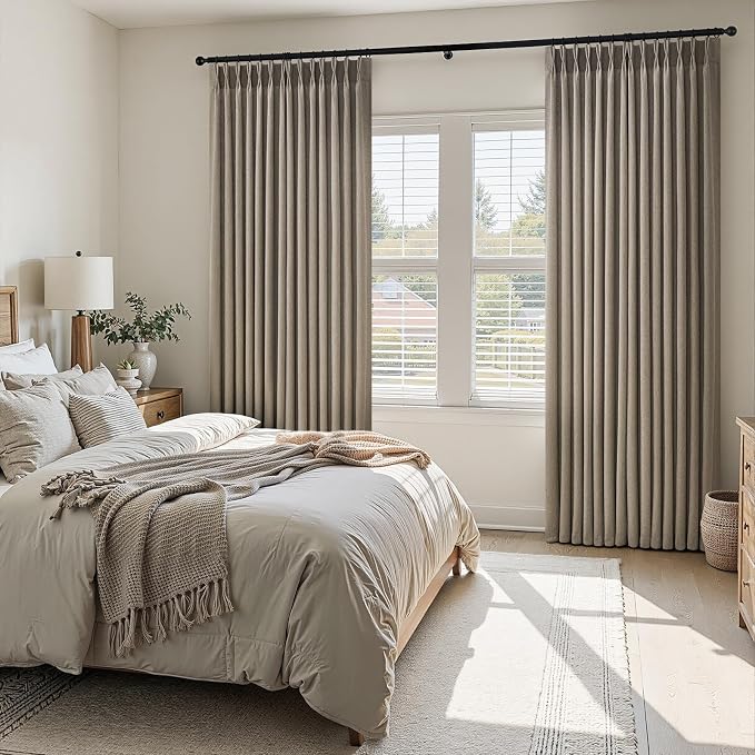 105 Inches Long Pinch Pleated Semi Sheer Curtains,Burlywood Blended Light Filtering Window Curtains 105 Length for Living Room Bedroom Pinch Pleat Drapes with Hooks 2 Panels 40" Wx105 L