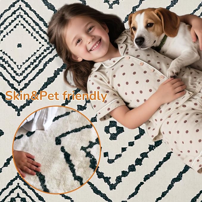 BESTSWEETIE Area Rug 8x10 Rug Machine Washable Non-Slip Low Pile Print Pattern Western Rug for Living Room Bedroom Entryway Tribal Series -Navywhite/Black