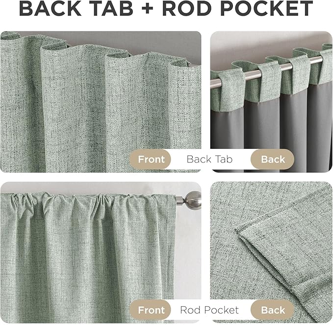 Joydeco Blackout Curtains for Bedroom - 100% Light Blocking 2 Panels Sage Green Drapes 66"W x 108"L, Thermal Insulated Room Darkening Curtains, Linen Textured for Living Room, Rod Pocket & Back Tabs
