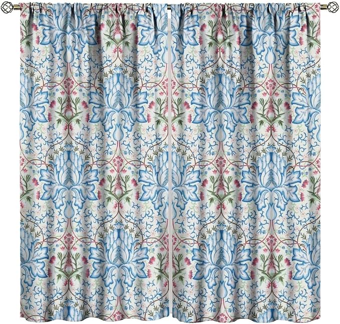 William Morris Floral Blackout Window Curtains, Watercolor Vintage Flower Art Style Printed Window Drapes, for Living Room Bedroom 42(W)*84(L) 2 Panels