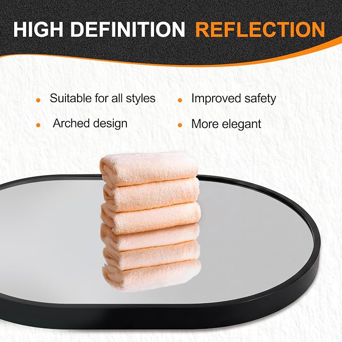 Oval Bathroom Vanity Mirror for Wall, 40''x28'' Black Oval Bathroom Mirror for Over Sink, Bedroom, Living Room, Entryway, HD Tempered Glass, Wall Mounted Horizontally or Vertically