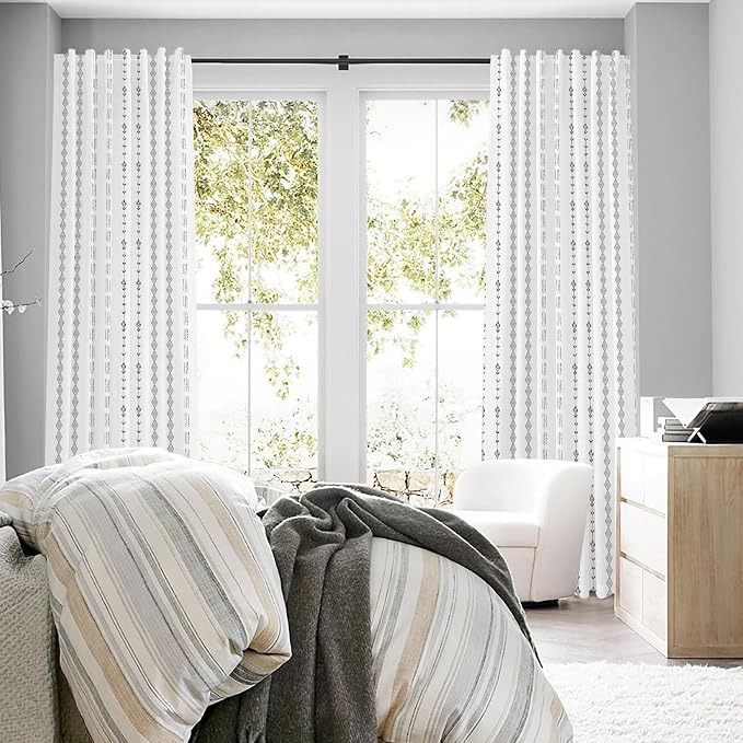 White Curtains for Girls Bedroom Teen or Woman,Sheer Linen Boho Romantic Curtains for Kitchen Master Bathroom Window Living Room 63 Inch Length