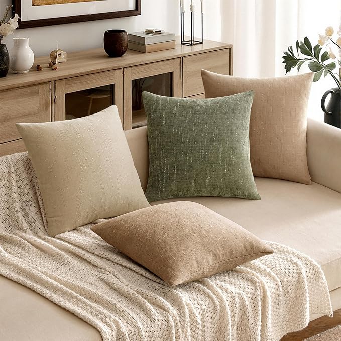 MIULEE Textured Pillow Covers 26x26 Inch Pack of 2,Starfish Khaki Camel Soft Thick Euro Decorative Chenille Throw Pillows Neutral Farmhouse Cushion Covers Modern Home Decor for Bed Couch Living Room