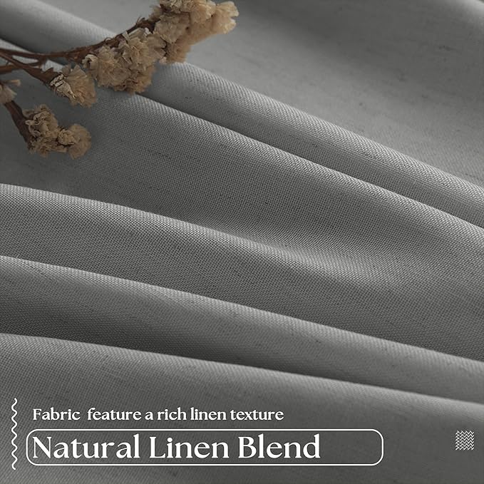 Grey Pinch Pleated Black Out Curtains 63 Inch Long for Living Room Bedroom Insulated Thermal Room Darkening Kitchen Drapes for 63 Inch Window Boho Linen Basement Office Dining Room Pinch Pleat