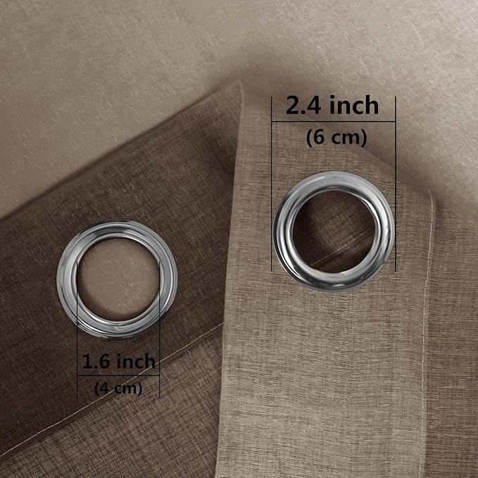DWCN Ombre Faux Linen Sheer Curtains - Semi Voile Gradient Grommet Top Curtains for Bedroom and Living Room, 52 x 96 Inches Long, Set of 2 Window Curtain Panels, Chocolate Brown