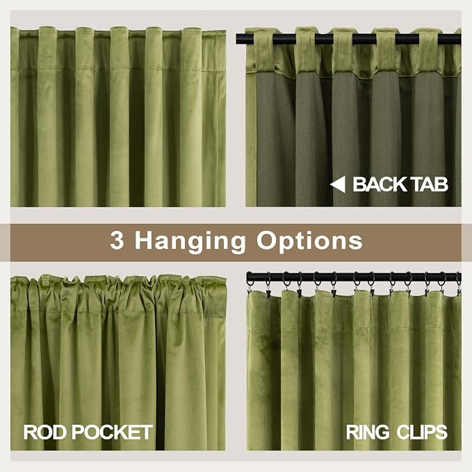 Chartreuse Moss Green Velvet Curtains for Bedroom 96 Inches Long 2 Panels Maximalism Quirky Eclectic Vintage Bold Light Blocking Soundproof Thermal Drape for Living Room Mid Century Modern Psychedelic