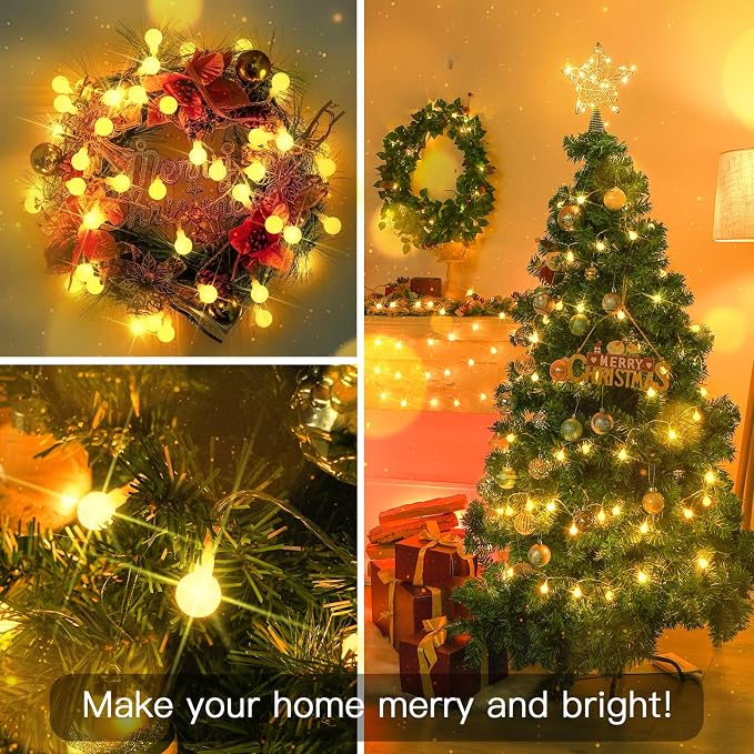 suddus 50 LED Globe String Lights Battery Operated with Remote Warm White | Hanging Fairy Lights With Timer,String Lights for Bedroom for Bedroom, Dorm, Classroom Christmas,Indoor,Outdoor Decor
