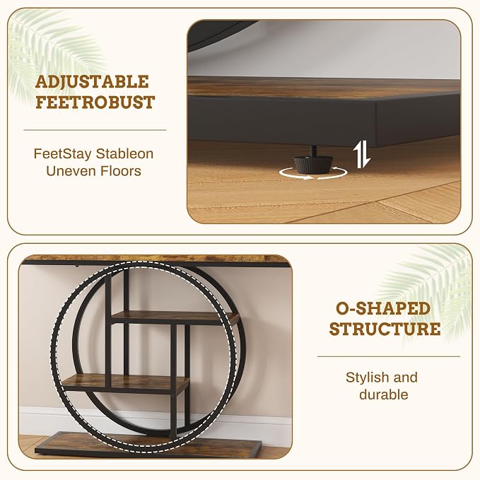 Entryway Table for Foyer,41.3 Inch Industrial Narrow Console Table,Accent Decor Living Room Furniture,Hallway & Sofa Table for Entrance,4-Tier Storage Shelves,Metal Frame,Thick Wood Top