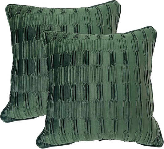 18x18 Inch Soft Velvet Throw Pillow Covers Set of 2 Soft Decorative Cushion Cases with Texture for Sofa Couch Bed Living Room (Teal Green)