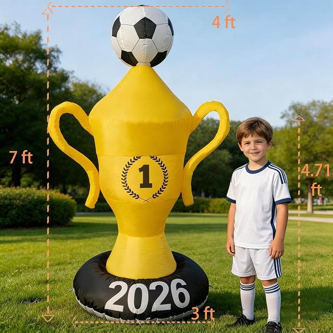 7FT World Soccer Inflatables – 2026 World Champion Outdoor Blow up Decorations with Built-in LED Lights for Yard Party Lawn Decor/Birthday Themed Supplies for Fans,2026 World Soccer Decor