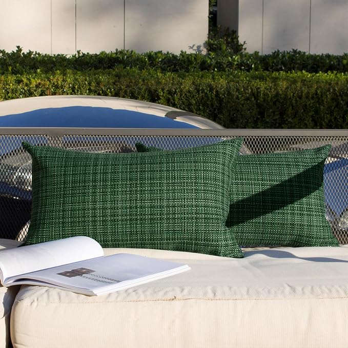 Kevin Textile Pack of 2 Decorative Outdoor Waterproof Pillow Covers Garden Cushion Sham Throw Pillowcase Shell for Patio Tent Couch 12x20 Inch Army Green