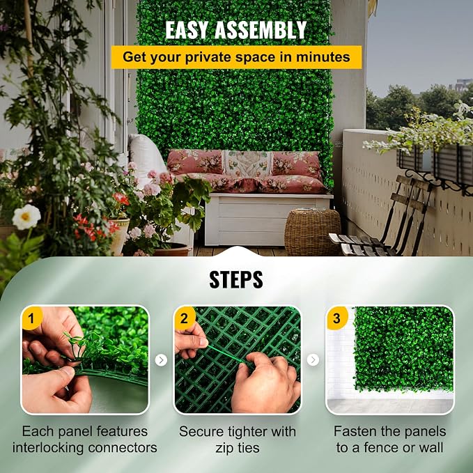VEVOR Artificial Boxwood Panel 6pcs, 20 x 20 in 1.6 in Sun Protected Boxwood Hedge Wall Panels, Artificial Grass Backdrop Green Fake Wall for Privacy Fence Decor Indoor Outdoor Garden Backyard