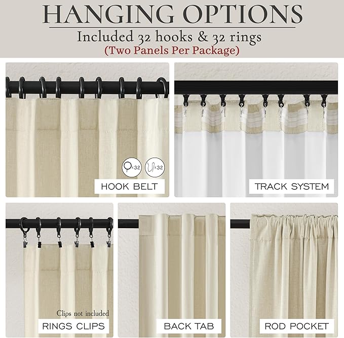 Floor to Ceiling Full Blackout Cream Linen 108 Inch Curtains 2 Panels Set for Sliding Glass Door, Luxury Pleated Thermal Window Drapes with Back Tab for Bedroom Thick Curtain 9 FT Room Darkening Burg