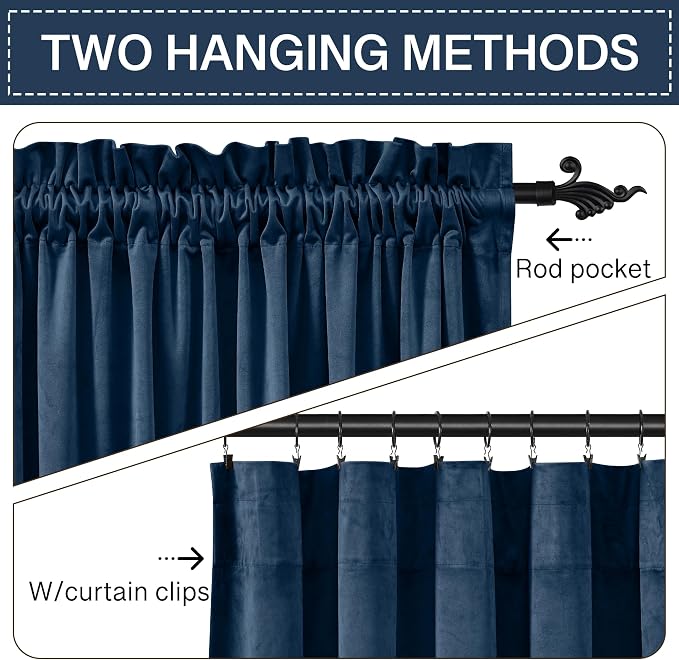StangH Navy Blue Blackout Curtains for Living Room 96 inches, 2 Panels | 300GSM Soft Heavy Velvet, Privacy Thermal Insulated, Noise Reducing, Bedroom, Dining Room, Bathroom, Office, Boys