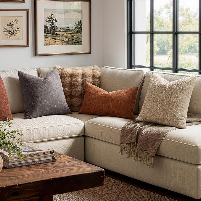 MIULEE Pack of 2 Decorative Throw Pillow Covers Soft Thick Solid Textured Chenille Throw Pillows Neutral Farmhouse Modern Home Decor for Couch Sofa Bedroom Living Room 20x20 Inch,Charcoal Gray