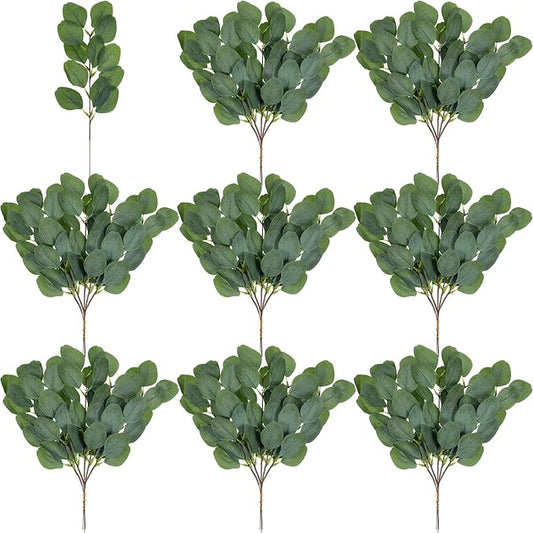 WILLBOND 40 Pieces Artificial Eucalyptus Leaves Stems Fake Silver Dollar Eucalyptus Stems Greenery for Centerpiece Wedding Bridal Bouquets Flower Arrangements Home Decor