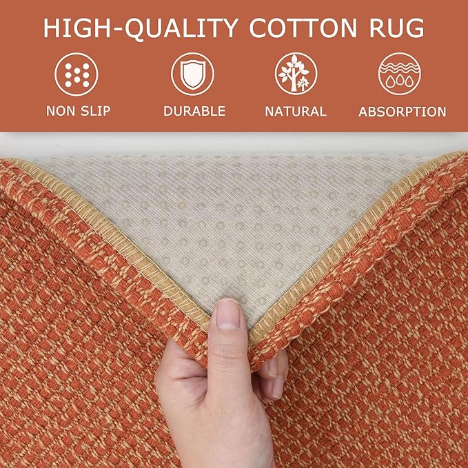 KOZYFLY Runners for Hallways 2x5 ft Washable Kitchen Runner Non Slip Rubber Backed Hall Runners Cotton Entryway Runner Rugs Floor Carpet for Indoor Backdoor Bedroom Kitchen, Orange/Tan