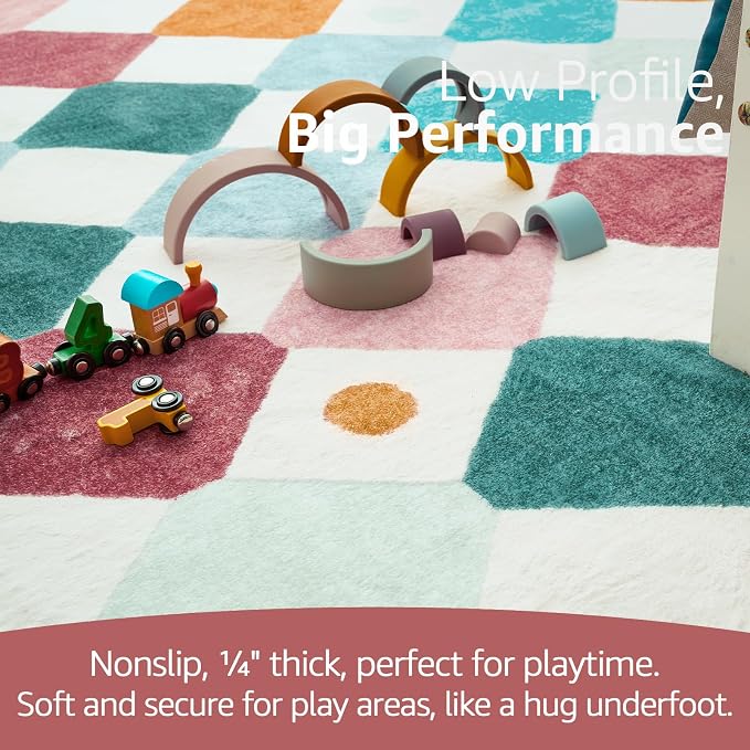 jinchan Macy 4x6 Area Rug for Kids Room Modern Colorful Checkered Diamond Nursery Rug Indoor Washable Soft Non Slip Carpet for Playroom Classroom Bedroom Dorm Daycare Living Room Confetti on Cream