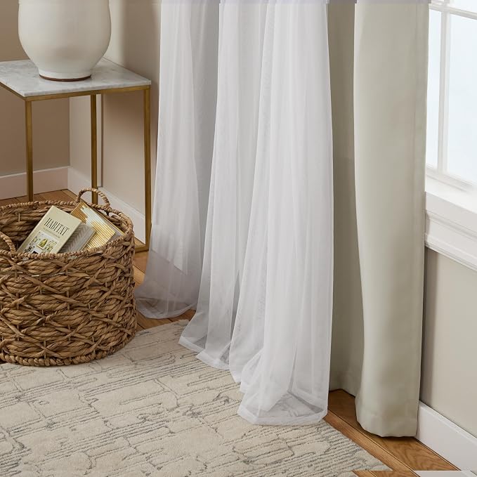 TOWN & COUNTRY LUXE Talia Double Layer Indoor Curtains, Sheer and Room Darkening Blackout, Grommet Top, Energy Efficient, 2-Pack Set, 52"x63", Cloud Grey