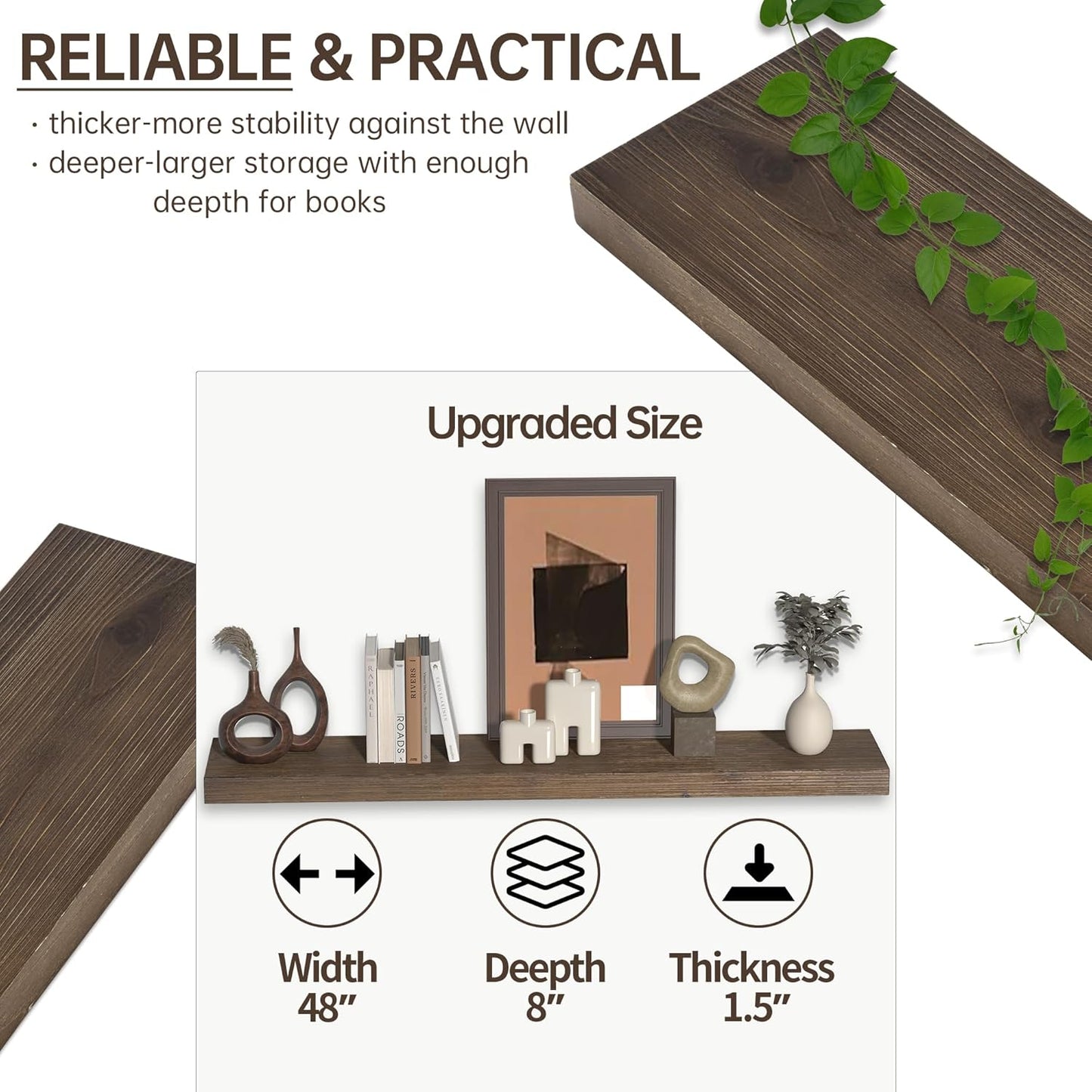 Floating Shelves for Wall, USA-Sourced Fir Wood 48 Inch Wall Shelves Set of 1, Natural Rustic Solid Wooden Floating Shelves Wall Mounted, Nursery Book Storage Shelf, Display Shelf for Bathroom