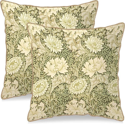 KSLIDS Vintage Green Flowers Soft Velvet Throw Pillow Covers Set of 2 Floral Plant Leaves Decorative Pillow Covers 18x18 Inch Chinoiserie Retro Pillow Case for Sofa Couch Bedroom Farmhouse Home Decor