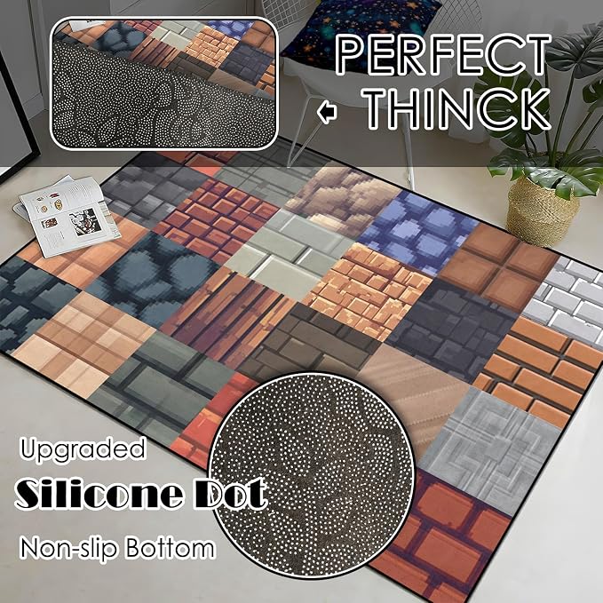 Game Rug - Old Game Block Theme Carpets for Boys Bedroom Living Room Teen Boys Carpet for Bedroom Playroom Rug, 3'x5'