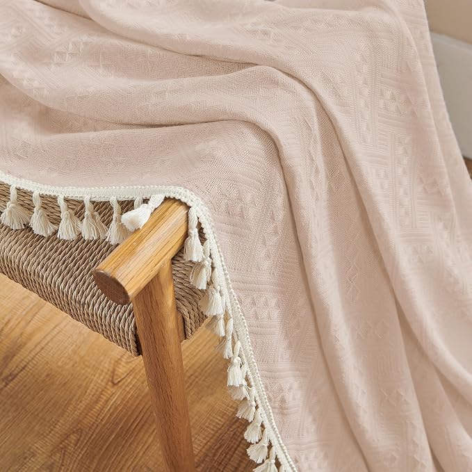 Joydeco Custom Boho Curtain Panel for Bedroom Living Room - Super Soft Light Filtering Country Rustic Semi Sheer Farmhouse Rod Pocket (Custom, Pink)