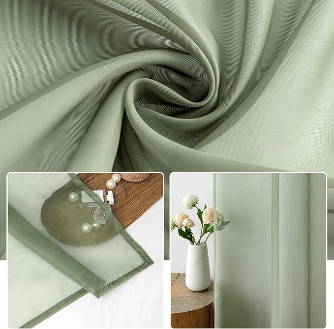 MIULEE 2 Panels Sage Green Sheer Window Curtains Elegant Window Voile Panels/Drapes/Treatment for Bedroom Living Room (54X54 Inches)