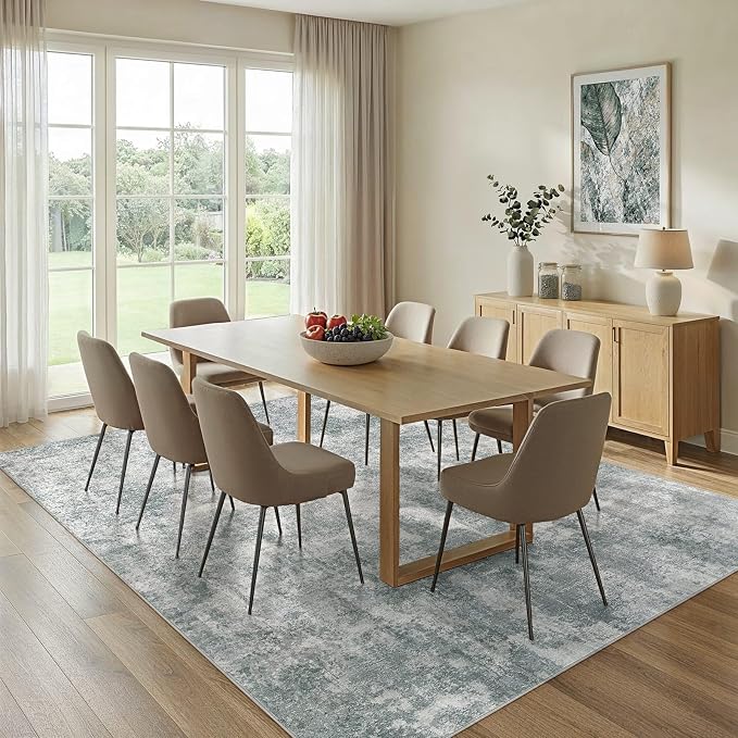 WITSHOCK Area Rugs 9x12 Living Room Rug - Washable Neutral Soft Low Pile Non-Slip Modern Abstract Thin Large Indoor Carpet for Bedroom Dining Room Nursery Office - Grey