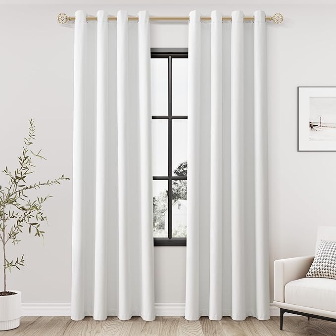 Jowels Off White Linen Blackout Curtains 84 Length 2 Panels Set for Living Room Bedroom, 100% Black Out Thermal Insulated Linen Drapes, Room Darkening Grommet Curtains 84 Inches Long, Off White