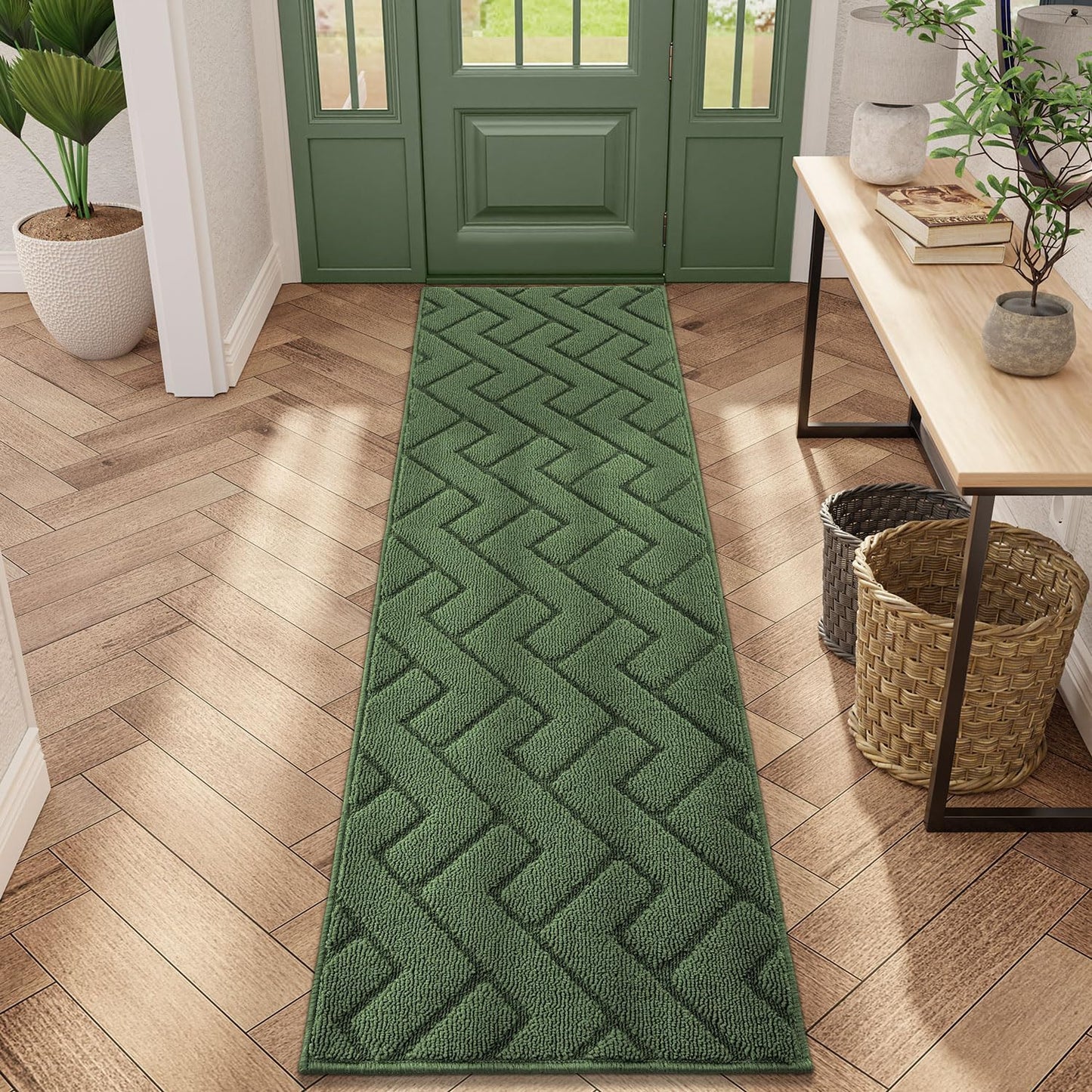 hicorfe Indoor Doormat,Front Back Door Mat Rubber Backing Non Slip Door Mats 20"x59" Absorbent Resist Dirt Entrance Doormat Inside Floor Mats Entryway Washable Low-Profile for Patio,Garden(Green)