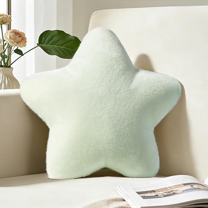 Star Shaped Pillow 15.4" Light Green Soft Cute Decorative Throw Pillows | Fluffy and Comfortable Plush Pillow, for Couch Bed Sofa Bedroom Living Room Decor, Aesthetic Floor Cushions, Cuddling Pillows