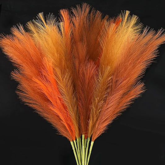 Agusbagli 8 Pcs Orange Faux Pampas Grass Decor 35“ Fluffy Fall Artificial Colored Pampas Grass Large Fake Pompous Grass Stems Tall Flower Arrangement Floor Vase Filler for Home Wedding Boho Decor